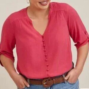 Torrid Harper Challis Button-Front 3/4 Sleeve Blouse 2X Baroque Rose Career Top